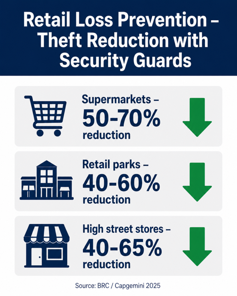 Infographic showing retail theft reduction with security guards
