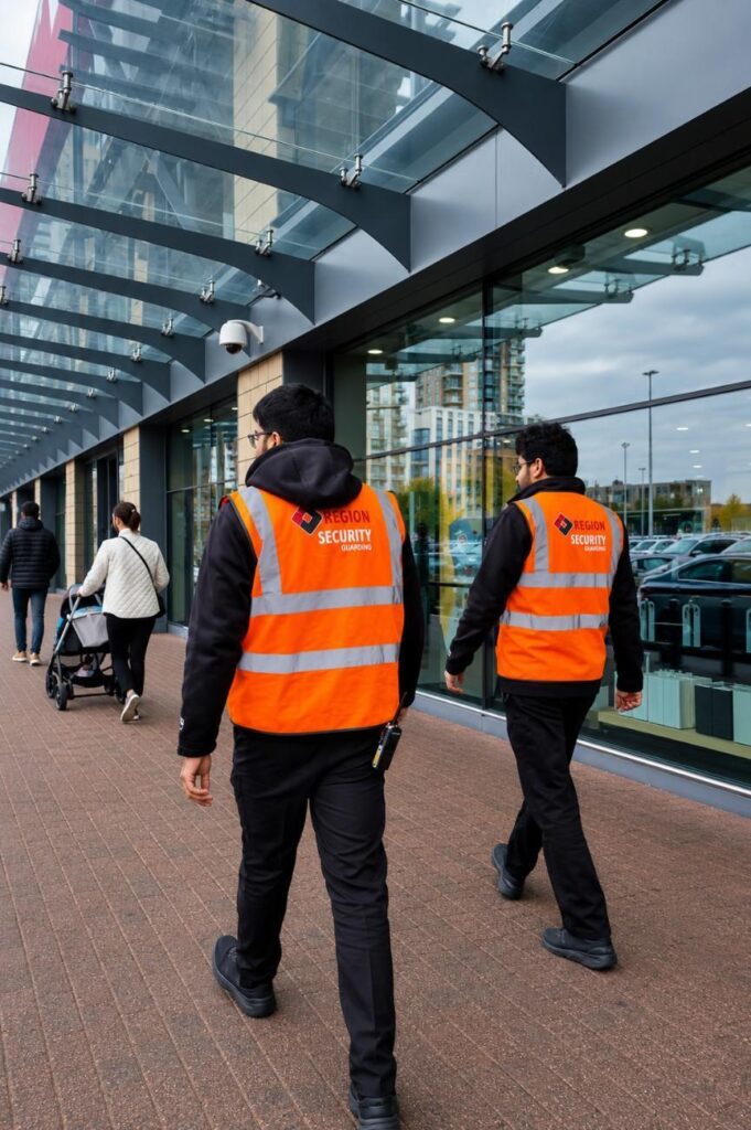 Two security officers from Region Security Guarding offering manned guarding services.