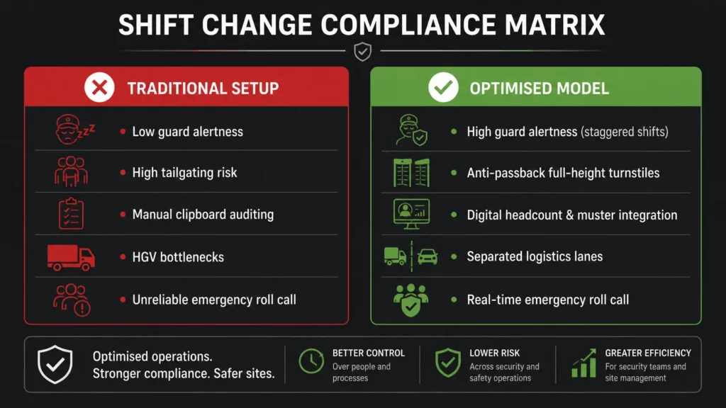 factory shift change security risks